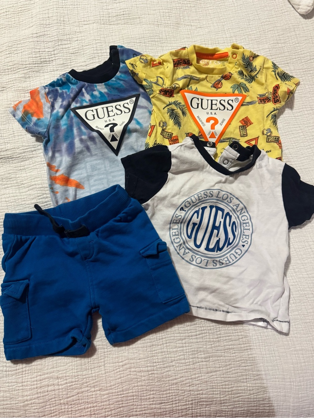 GUESS Kids Short Sleeve Tee & Shorts Set - Yellow, Blue, White, Navy